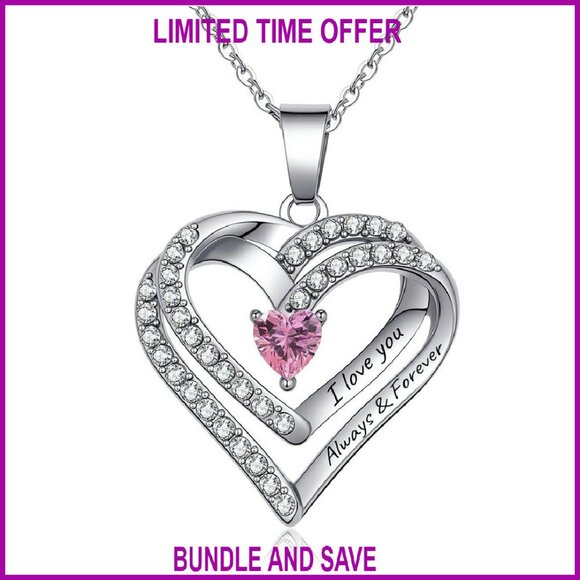 Stainless Steel Personalized Birthstone Heart Necklace Custom Name Engraved